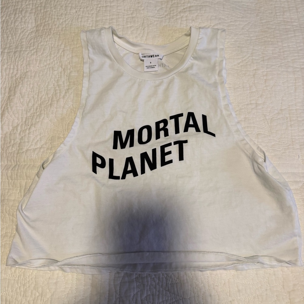Urthwear organic White Crop Top with Black Text